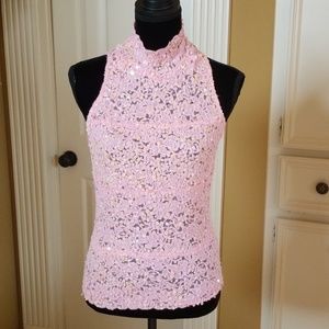 Pink sequined stretch Cache top
